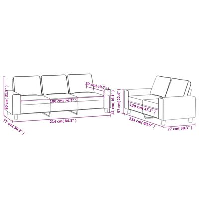 Technical diagram with measurements of a gray sectional sofa set, showing dimensions of each section