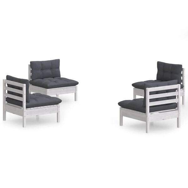 vidaXL Garden Lounge Set White, Anthracite Solid pine wood, polyester