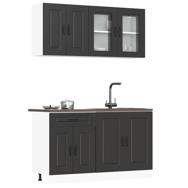 vidaXL Kitchen Cabinet Set Black Engineered wood Adjustable Feet