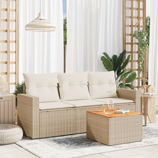 vidaXL Garden Sofa Set Beige PE Rattan 4 Piece Modular Garden Sofa Set
