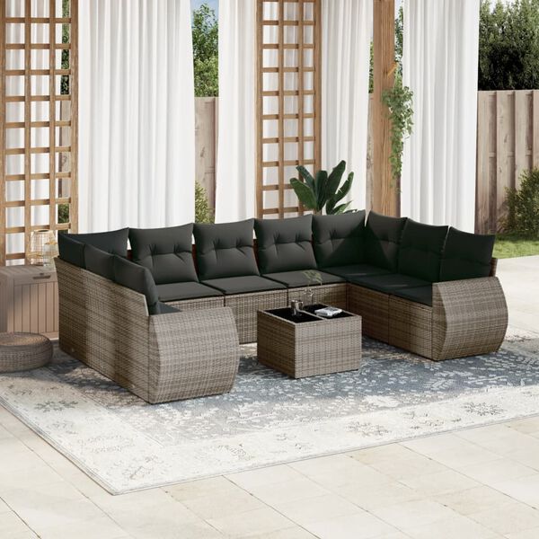 vidaXL Garden Sofa Set Gray PE rattan, Powder-coated steel, Tempered glass