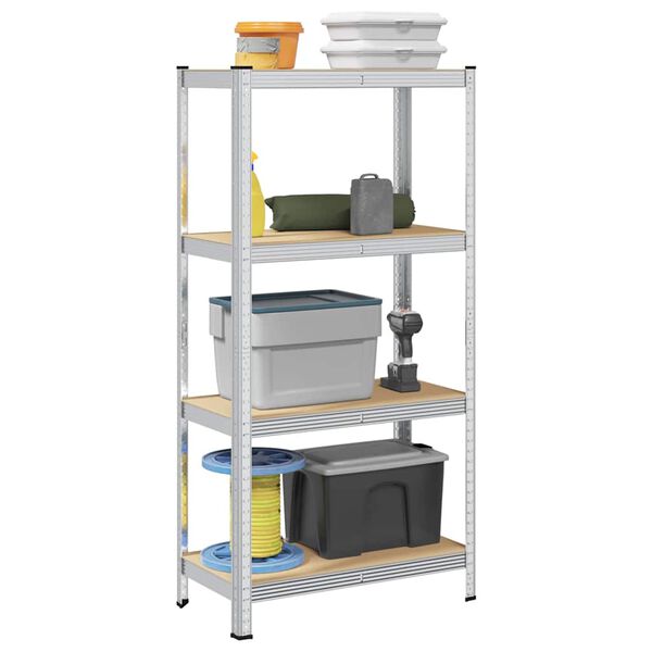 vidaXL 4-Layer Storage Shelf Silver Steel&Engineered Wood