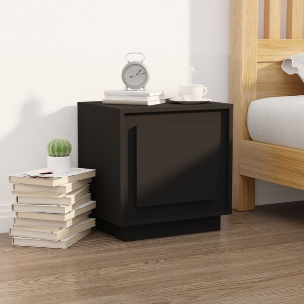 vidaXL Bedside Cabinet Black Engineered Wood Medium Bedside Cabinet