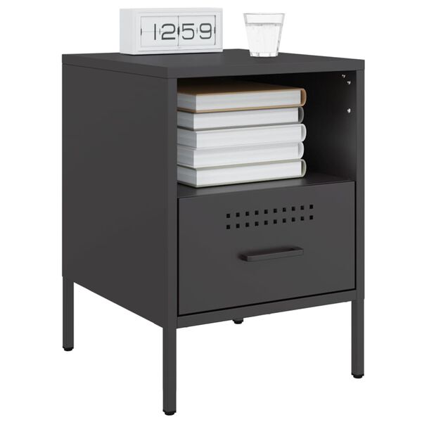 vidaXL Bedside Cabinet Black Cold-rolled Steel Small Adjustable Feet