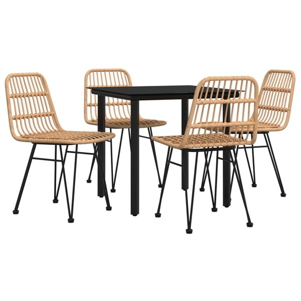 vidaXL Garden Dining Set Black Poly Rattan Medium Durable