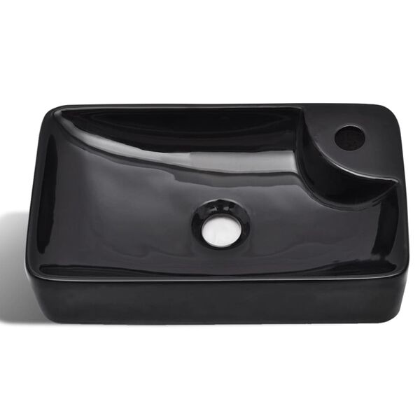 vidaXL Ceramic Bathroom Sink Basin with Faucet Hole Black