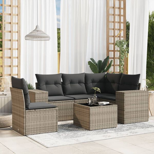 vidaXL Garden Sofa Set Grey PE rattan, powder-coated steel, tempered glass