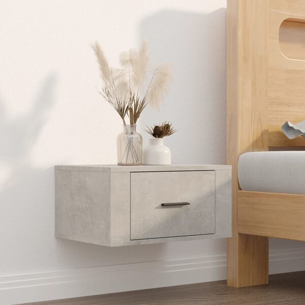 vidaXL Wall-mounted Bedside Cabinet Concrete Grey Engineered wood Medium