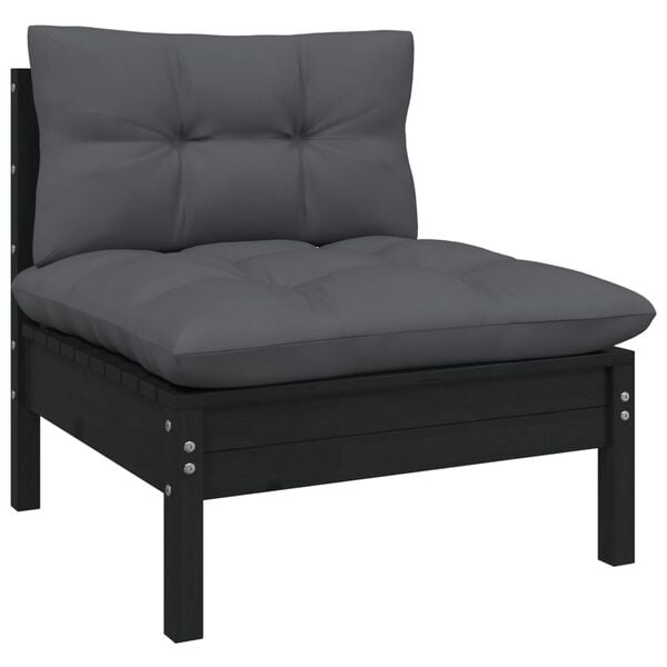 vidaXL Garden Middle Sofa Black, Anthracite Solid pine wood, 100% polyester