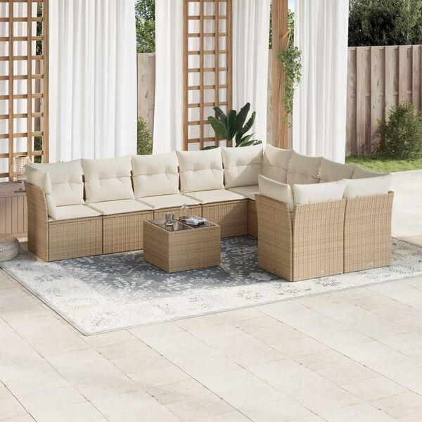 vidaXL Garden Sofa Set Beige Poly Rattan 10 Piece Set Adjustable Feet