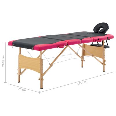 vidaXL Foldable Massage Table 4 Zones Wood Black and Pink