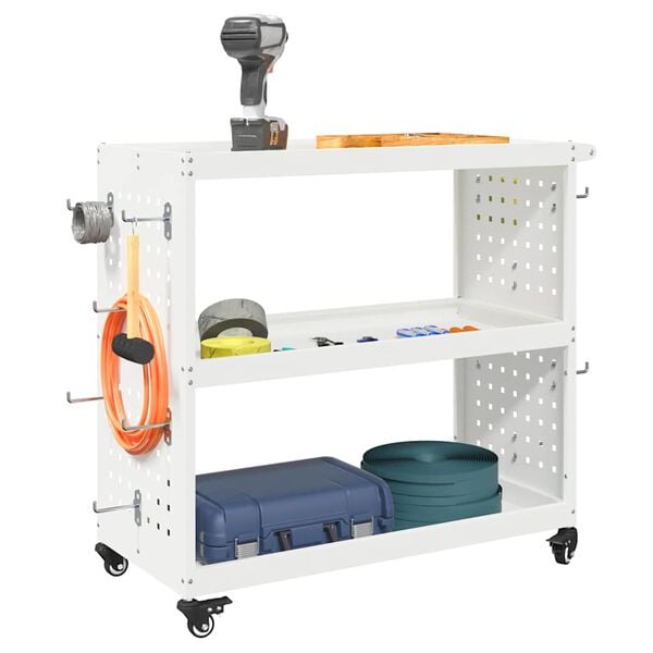vidaXL Tool Trolley with Shelf White 75 x 35 x 73 cm Cold-rolled steel