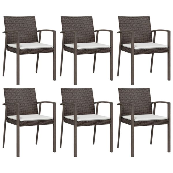 vidaXL Garden Chair Set of 6 Brown Poly Rattan, Steel Medium Durable