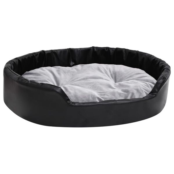 vidaXL Dog Bed Black and Grey Faux leather, plush, PP cotton, foam