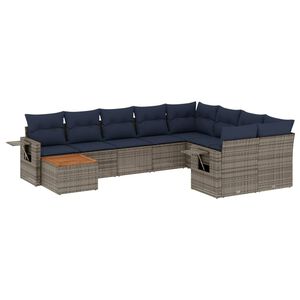 vidaXL 10 Piece Garden Sofa Set with Cushions Grey Poly Rattan