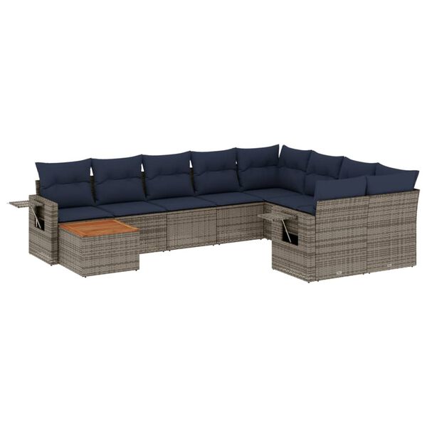 vidaXL 10 Piece Garden Sofa Set with Cushions Grey Poly Rattan