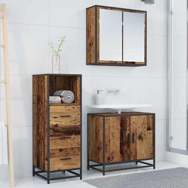 vidaXL Bathroom Furniture Set Old Wood 13.78 x 14.76 x 39.37 in
