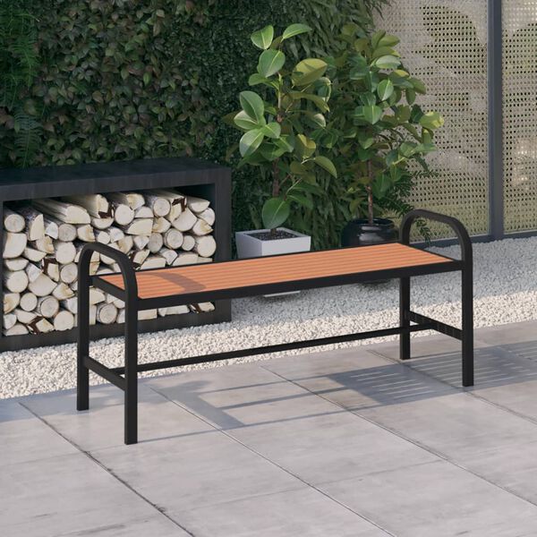 vidaXL Garden Bench Brown and Black Steel, WPC Medium