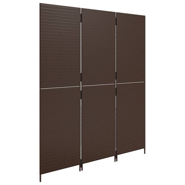vidaXL Room Divider 3 Panels Brown Poly Rattan
