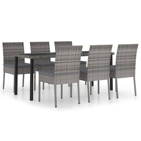vidaXL Dining Set Grey and black Poly rattan, powder-coated steel, glass
