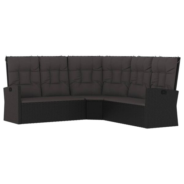 vidaXL Corner Sofa Black Poly Rattan, powder-coated steel, polyester fabric