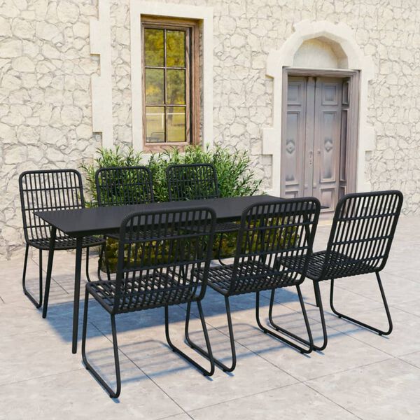 vidaXL Dining Set Black Poly rattan, powder-coated steel, glass Large