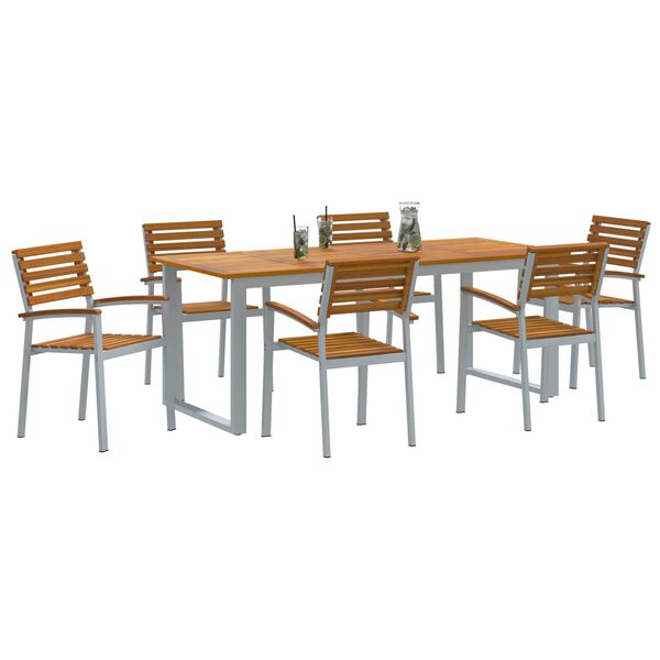 vidaXL Garden Dining Set 7 pcs Grey Solid Acacia Wood