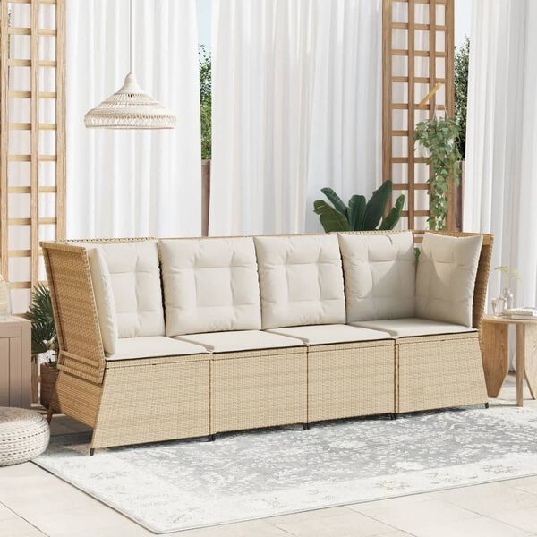 vidaXL Patio Sofa Beige PE rattan Single Adjustable Feet Garden Sofa