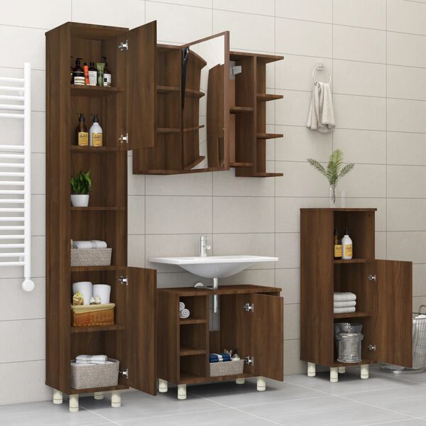 vidaXL Bathroom Cabinet Brown oak Engineered wood Narrow