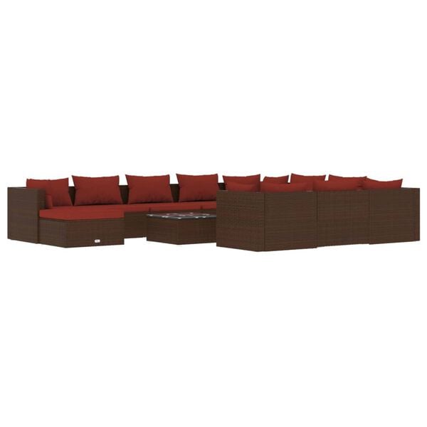 vidaXL Garden Lounge Set Poly Rattan: Brown, Cushions: Cinnamon Red