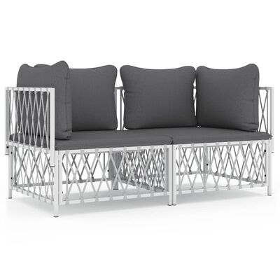 vidaXL 2 Piece Patio Lounge Set with Cushions White Steel