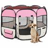 vidaXL Dog Playpen Pink and Cream Polyester and Steel Medium Foldable