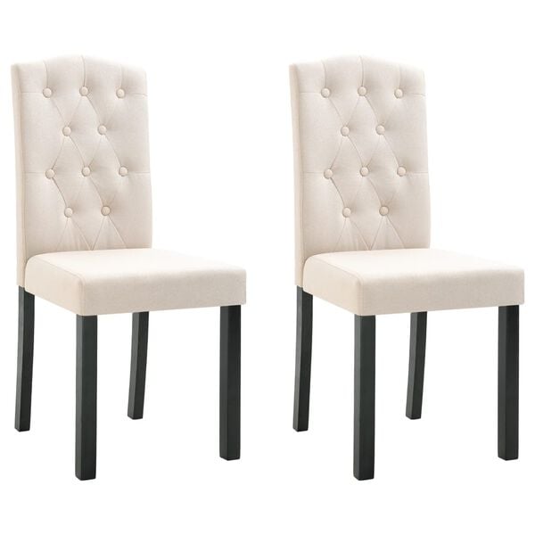 vidaXL Dining Chair Set of 2 Cream Fabric Standard Durable