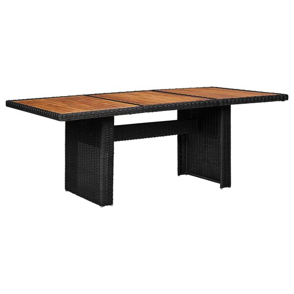 vidaXL Dining Table Black PE rattan, solid acacia wood, powder-coated steel