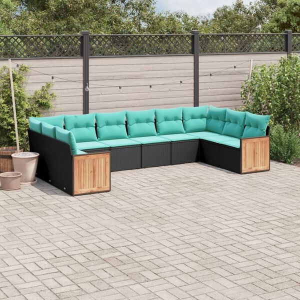 vidaXL Patio Sofa Set Black and Blue PE rattan, powder-coated steel Large