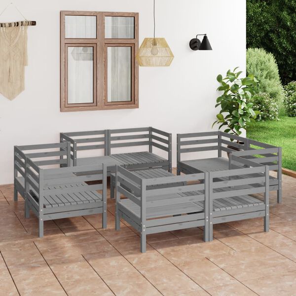 vidaXL Garden Lounge Set Grey Solid pine wood Large Modular