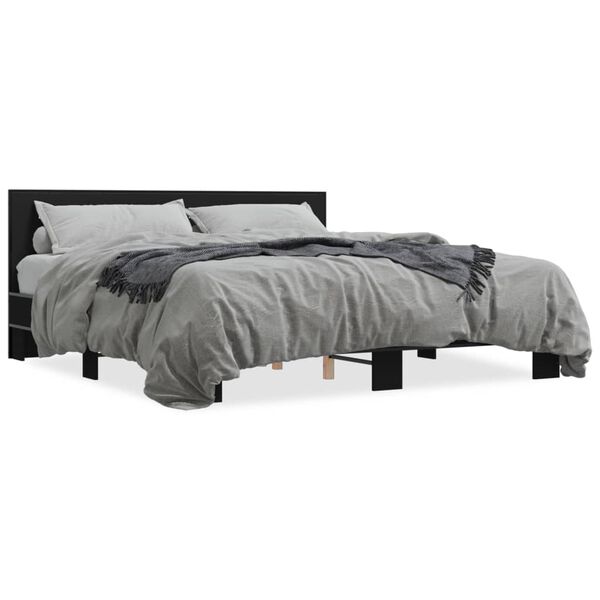 vidaXL Bed Frame Black Engineered Wood and Metal Super King Durable