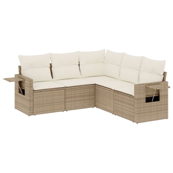 vidaXL Patio Sofa Set Beige PE rattan, powder-coated steel, fabric Medium