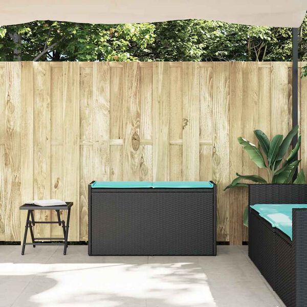 vidaXL Patio Storage Bench with Cushion Black 39.4" Poly Rattan