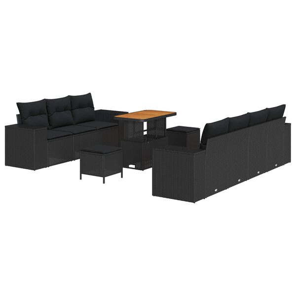 vidaXL Garden Sofa Set with Cushion 10 pcs Black 35.4" x 21.7" x 28