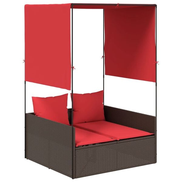 vidaXL Patio Double Sun Lounger Brown, Red