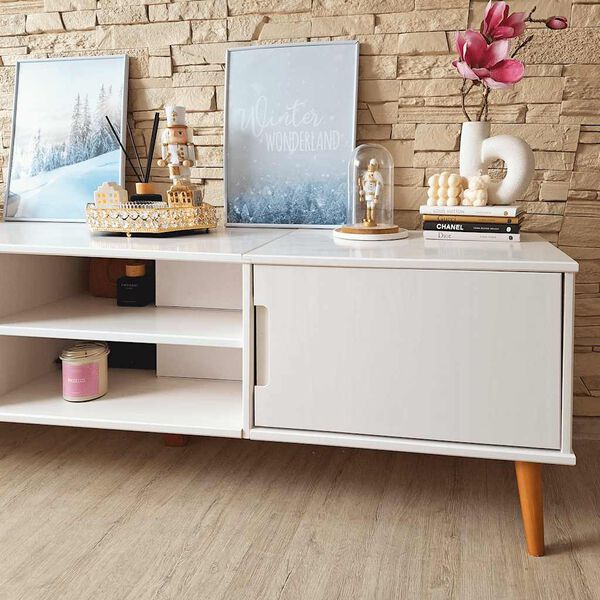 vidaXL TV Cabinet White Solid pine wood, engineered wood
