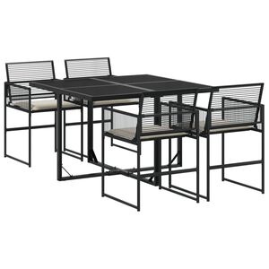vidaXL Garden Dining Set Black PE Rattan 5-Piece Set Removable Covers
