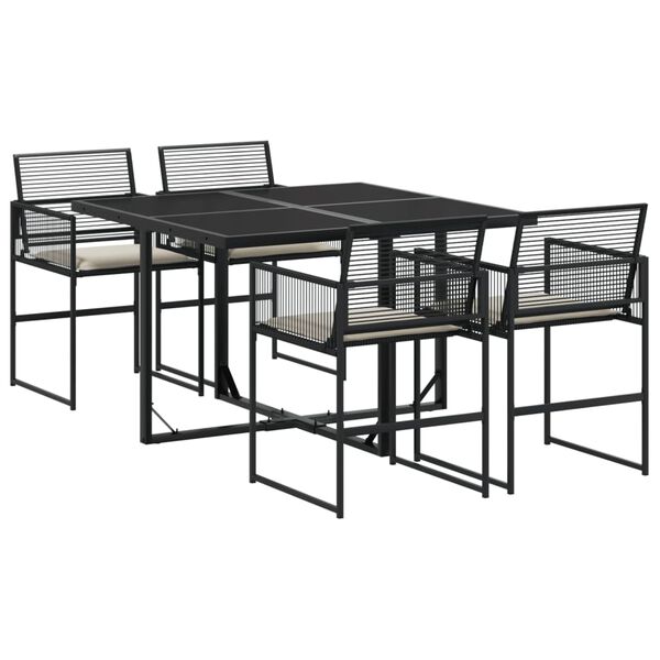vidaXL Garden Dining Set Black PE Rattan 5-Piece Set Removable Covers
