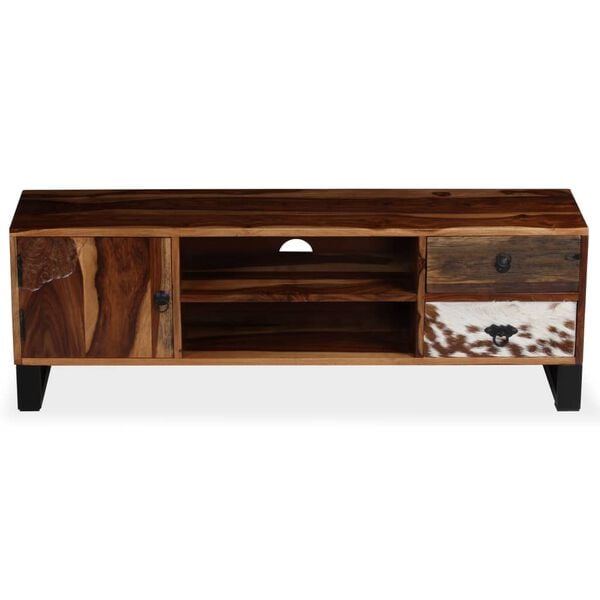 vidaXL TV Cabinet Natural Wood Solid Acacia Wood, Steel Standard