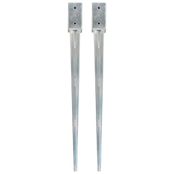 vidaXL Ground Spikes 2 pcs Silver 2.8x2.8x35.4" Galvanised Steel