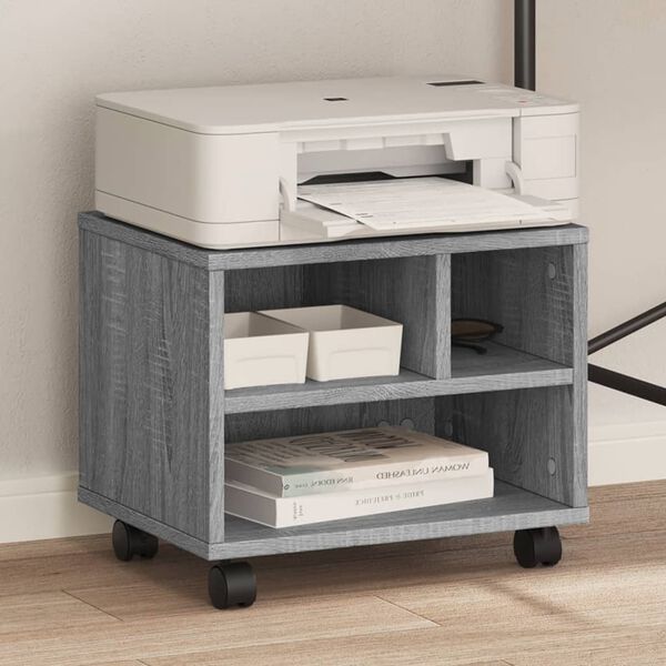 vidaXL Printer Stand with Wheels Gray Sonoma 16.1"x12.6"x13.6"