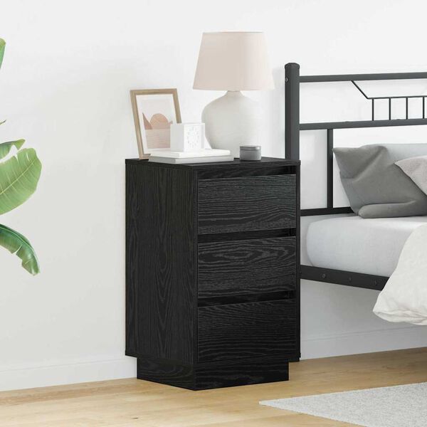 vidaXL Bedside Cabinet with Drawer Black Oak 15.35 x 13.58 x 25.59 in