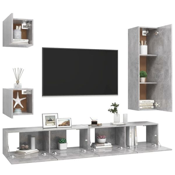 vidaXL TV Cabinet Set Set of 5 Concrete Grey Engineered Wood Large