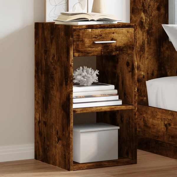 vidaXL Nightstand Smoked Oak Engineered Wood 13.8 x 13.4 x 25.6 in